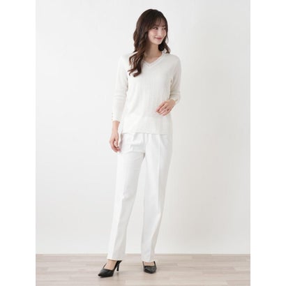 ラメVネック七分袖ニット【Leilian WHITE LABEL】 （アイボリー）｜詳細画像