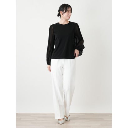 レリアン Leilian 異素材シアー袖プリーツブラウス （アイボリー）｜詳細画像