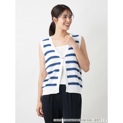 レリアン Leilian ボーダーニットベスト【HAND】 （セルリアンブルー）｜詳細画像