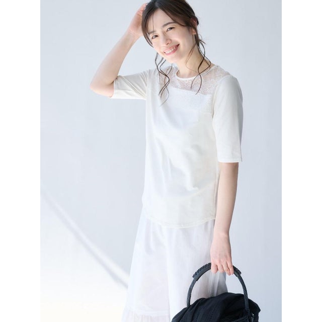 レースクルーネックTシャツ （アイボリー）
