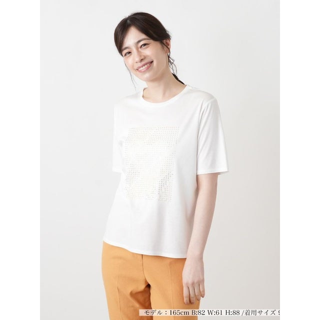 スパングル＆ビーズ刺繍Tシャツ （アイボリー）