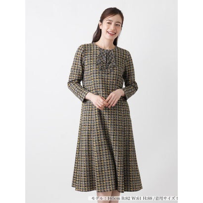 ツイードニット風ラッフルタイワンピース【Leilian WHITE LABEL】 （マスタード）｜詳細画像