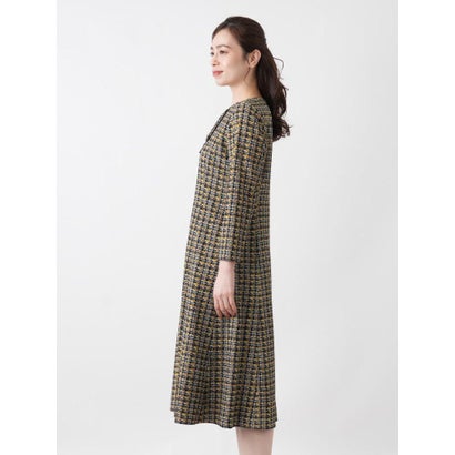 ツイードニット風ラッフルタイワンピース【Leilian WHITE LABEL】 （マスタード）｜詳細画像