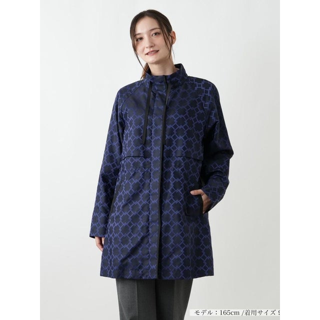 幾何学柄スタンドカラー比翼コート【ROCHAS Premiere】【LIMONTA】 （ネイビー系）