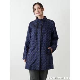 幾何学柄スタンドカラー比翼コート【ROCHAS Premiere】【LIMONTA】 （ネイビー系）