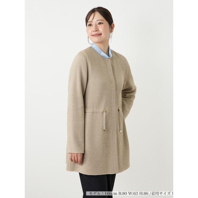 ノーカラー比翼コート （キャメル）