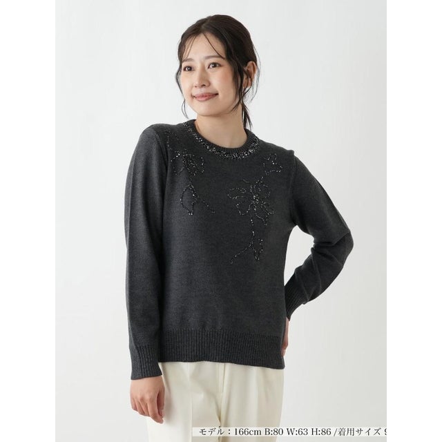 刺繍クルーネックニット【CORSINI & PROTI】 （チャコール系）
