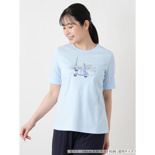 スクーターイラストTシャツ （サックスブルー）