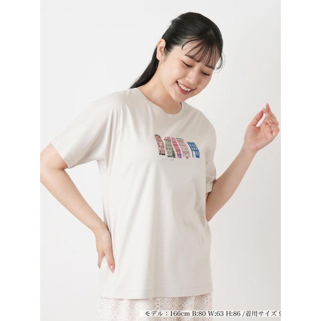 プリントクルーネックTシャツ （ベージュ）