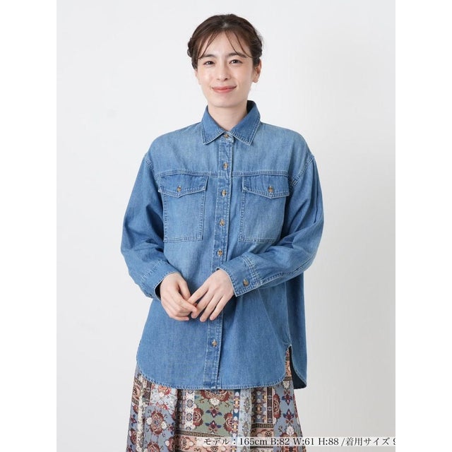 デニムシャツブラウス【L JEANS】 （ロイヤルブルー）