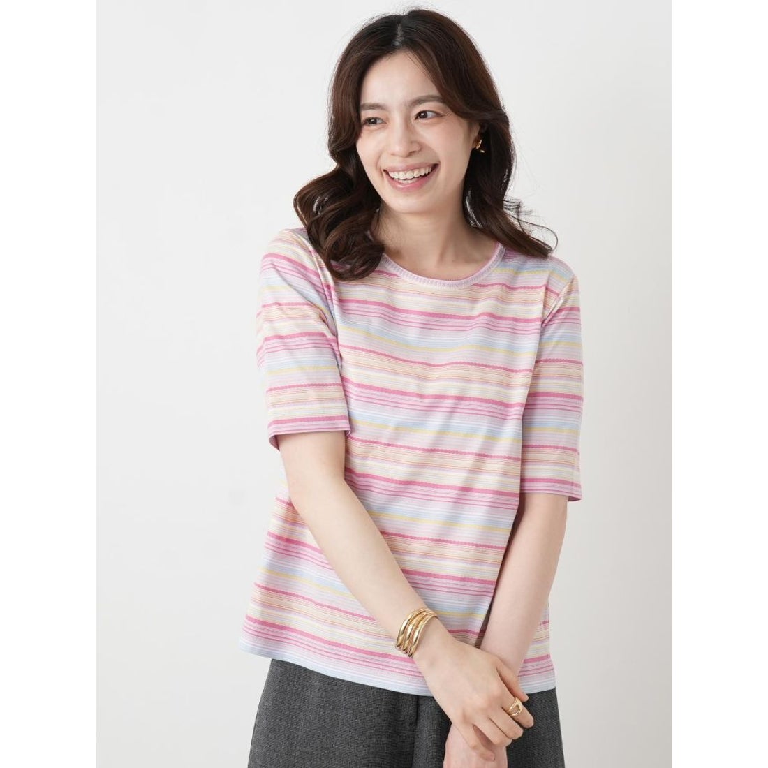 レリアン Leilian マルチカラーボーダーTシャツ【Leilian WHITE LABEL