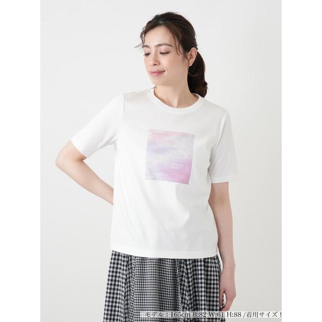 【接触冷感】プリントクルーネックTシャツ （アイボリー）