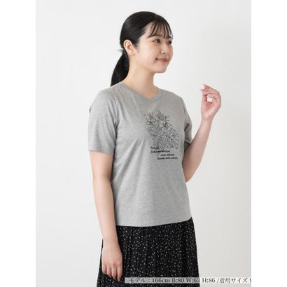 ボタニカル柄クルーネックTシャツ （ライトグレー）｜詳細画像