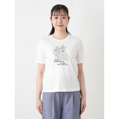 ボタニカル柄クルーネックTシャツ （ネイビー）｜詳細画像