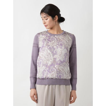 レリアン Leilian ペイズリー柄切替クルーネックニット【ROCHAS Premiere】 （ラベンダー）｜詳細画像