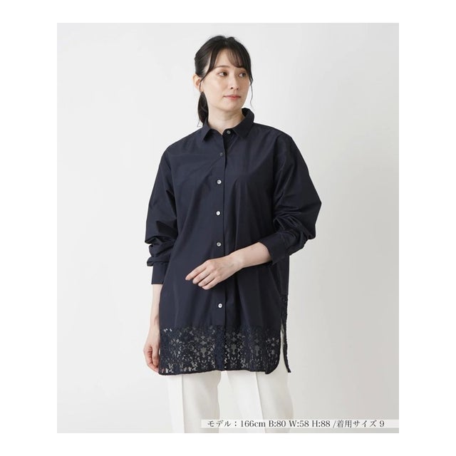 ロング丈ブラウス （ネイビー）