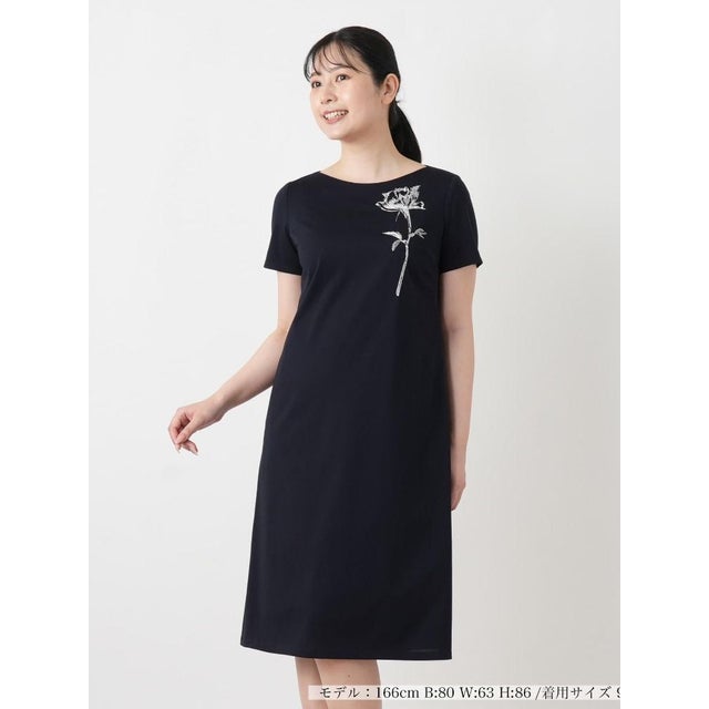 刺繍サックワンピース （ネイビー）