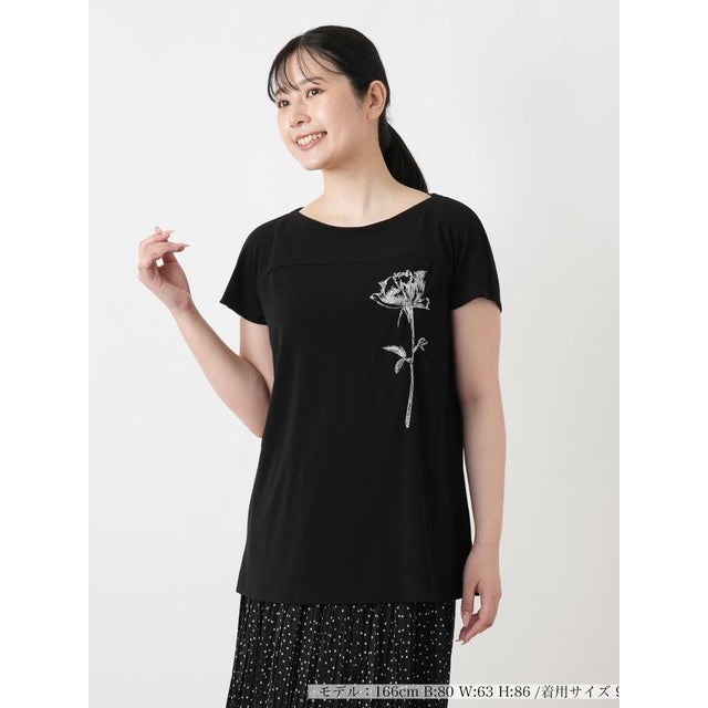 刺繍クルーネックTシャツ （ブラック）