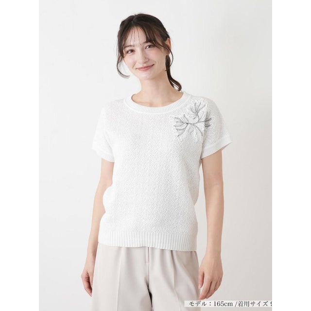 刺繍クルーネックニット【CORSINI & PROTI】 （アイボリー）