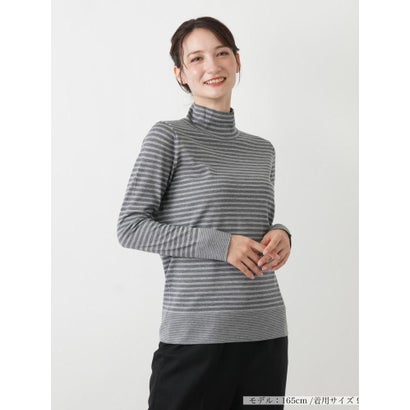 レリアン Leilian ボーダーハイネックカットソー （グレー系）｜詳細画像