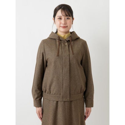 ラメ混ストライプフーデッド比翼ブルゾン【ROCHAS Premiere】 （ダークブラウン）｜詳細画像