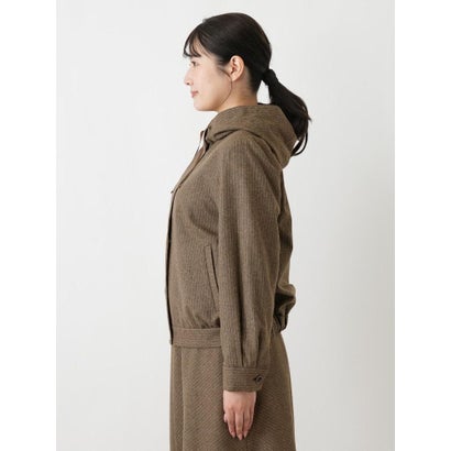 ラメ混ストライプフーデッド比翼ブルゾン【ROCHAS Premiere】 （ダークブラウン）｜詳細画像
