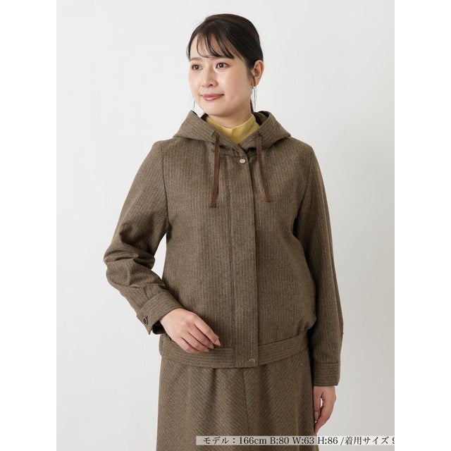 ラメ混ストライプフーデッド比翼ブルゾン【ROCHAS Premiere】 （ダークブラウン）