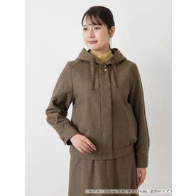 ラメ混ストライプフーデッド比翼ブルゾン【ROCHAS Premiere】 （ダークブラウン）