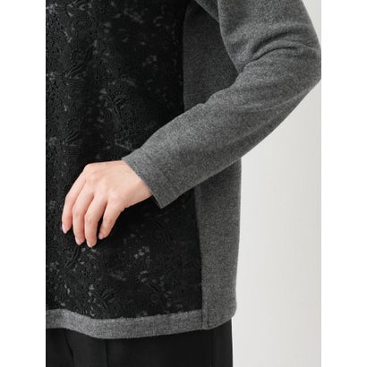 レース切替ハイネックニット （チャコール系）｜詳細画像