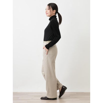 レリアン Leilian ボンバーヒートヘリンボーン柄ストレートパンツ （ベージュ）｜詳細画像