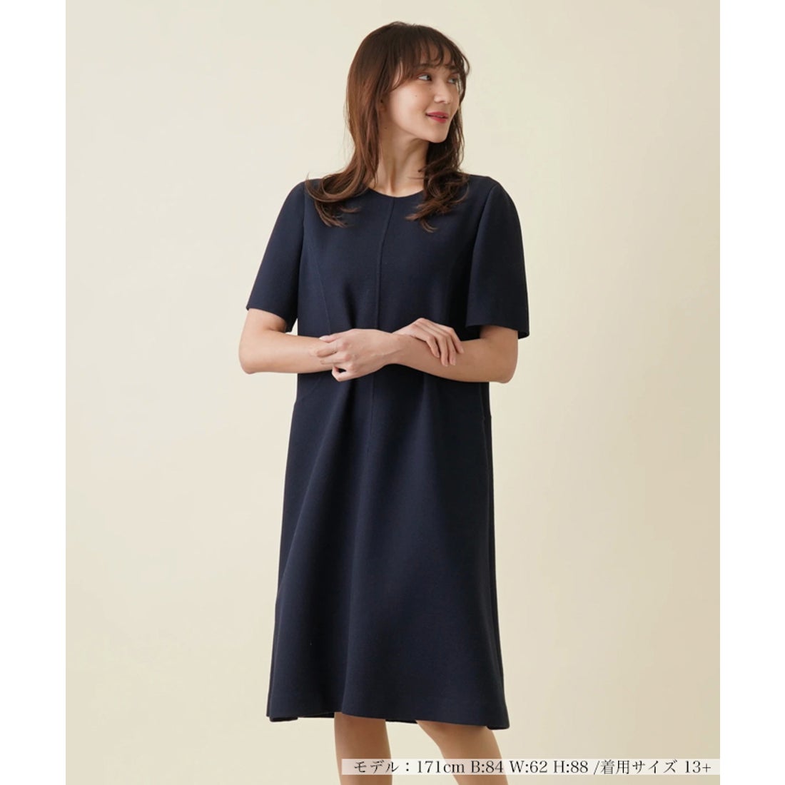 レリアンプラスハウス Leilian PLUS HOUSE 半袖ワンピース （ネイビー 