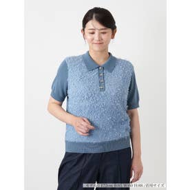 異素材切替ニットポロシャツ【BOURGE】 （スカイブルー）