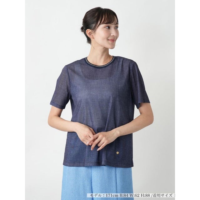 【店頭人気】リブ切替Tシャツ （ネイビー系）