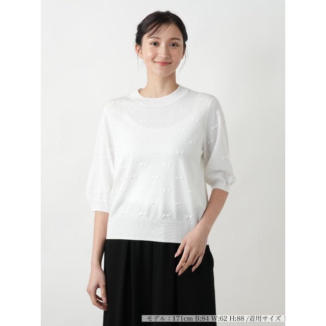 【店頭人気】リボンモチーフニットトップス （アイボリー）
