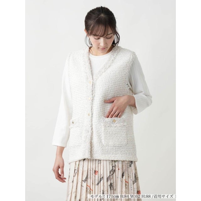 【店頭人気】ラメニットジレ【プラス企画】 （アイボリー）