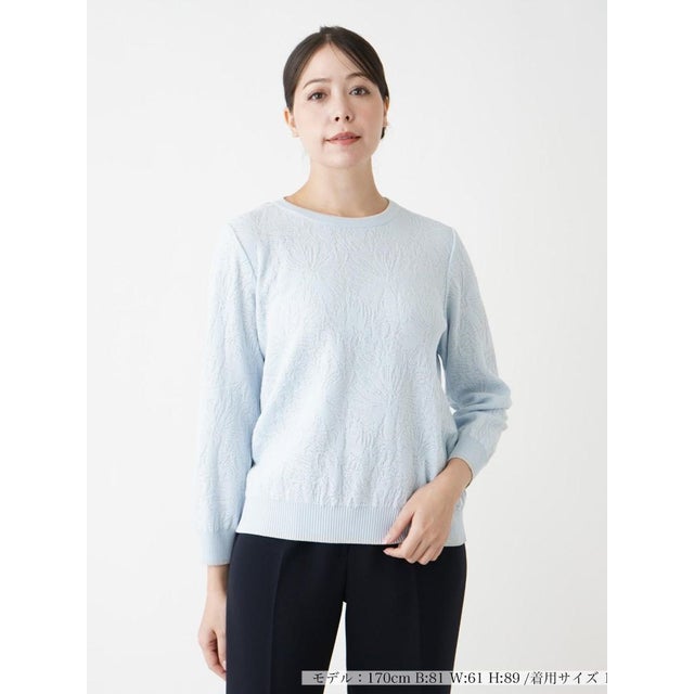 【店頭人気】フラワー柄カットソー （サックスブルー）
