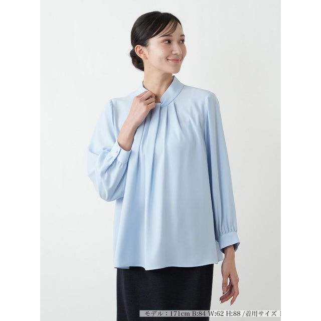 【店頭人気】洗えるストレッチブラウス （コバルトブルー）