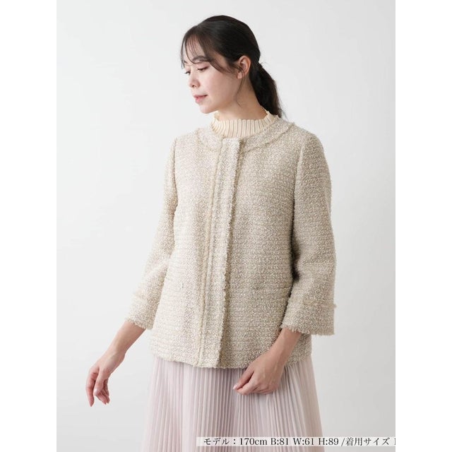 【店頭人気】ノーカラージャケット【BOURGE】 （キャメル）