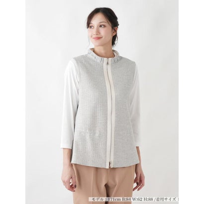 レリアンプラスハウス Leilian PLUS HOUSE 【店頭人気】スタンドカラーラメジップベスト【ROCHAS Premiere】 （ライトグレー）｜詳細画像