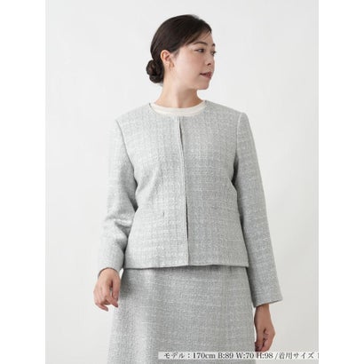 レリアンプラスハウス Leilian PLUS HOUSE テープヤーンラメファンシーツイードノーカラージャケット【BOURGE】 （ライトグレー）｜詳細画像