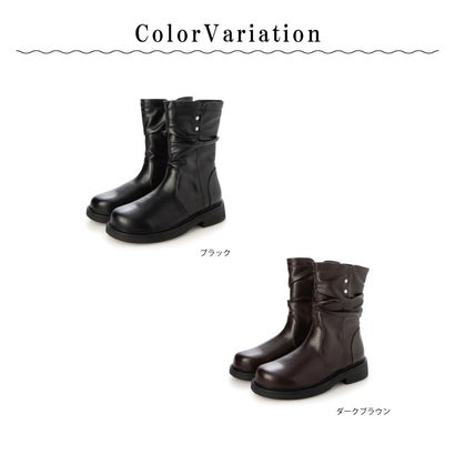【Le son/ル ソン】撥水加工スタッズミドルジップブーツ （ダークブラウン）｜詳細画像