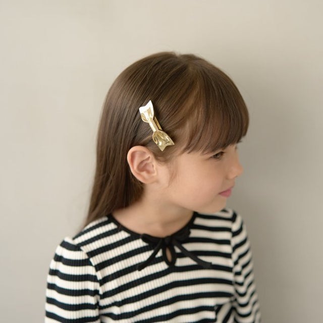 リボン型ヘアクリップ （ゴールド）