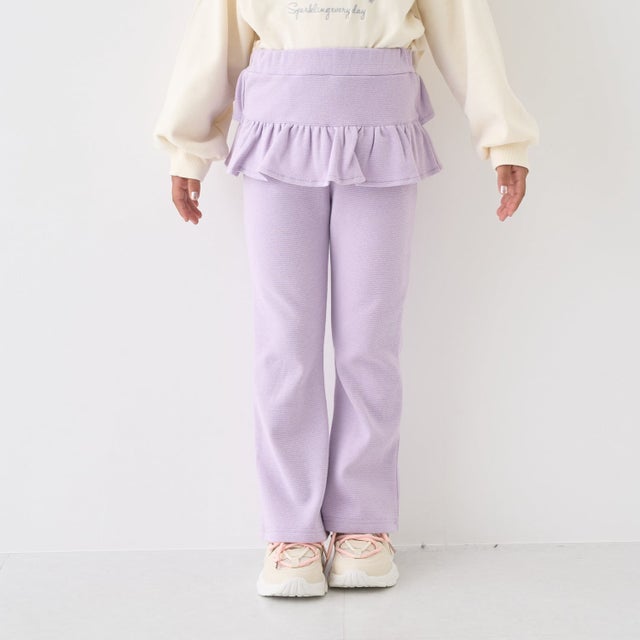 【ともパン】【裏起毛】フリル付きフレアパンツ （ラベンダー）