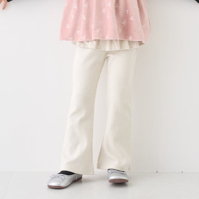【ともパン】【裏起毛】フリル付きフレアパンツ （ECRU(キナリ)）