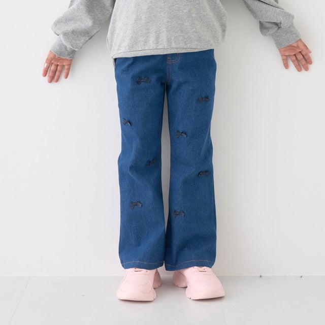 【あったか裏起毛】ストレッチデニムフレアパンツ （ブルー）