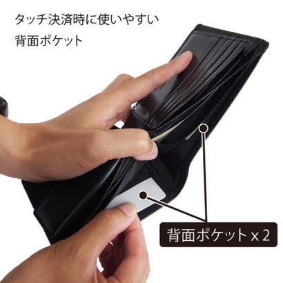 Leathertone 財布 姫路黒桟革× 栃木レザー 片マチ付札入れ 二つ折り財布 革の黒ダイヤ （ブラック）｜詳細画像
