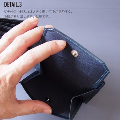 Leathertone 財布 姫路黒桟革× 栃木レザー 片マチ付札入れ 二つ折り財布 4LT0022   革の黒ダイヤ    黒桟革 藍染め （ネイビー）｜詳細画像