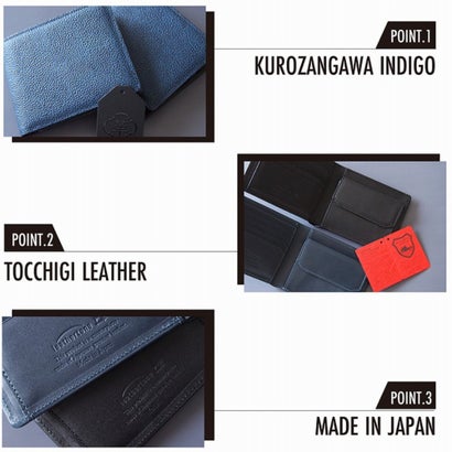 Leathertone 財布 姫路黒桟革× 栃木レザー 片マチ付札入れ 二つ折り財布 4LT0022   革の黒ダイヤ    黒桟革 藍染め （ネイビー）｜詳細画像