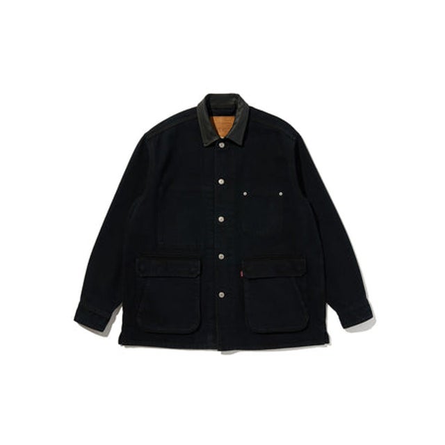 PREMIUM BLACK LEATHER WORK DENIM JACKET （Blacks）