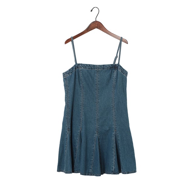 デニム ゴデット ドレス （Medium Indigo - Worn In）